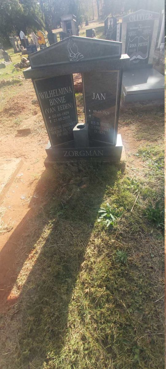ZORGMAN Jan 1928- &amp; Wilhelmina Binnie VAN EEDEN 1929-2010