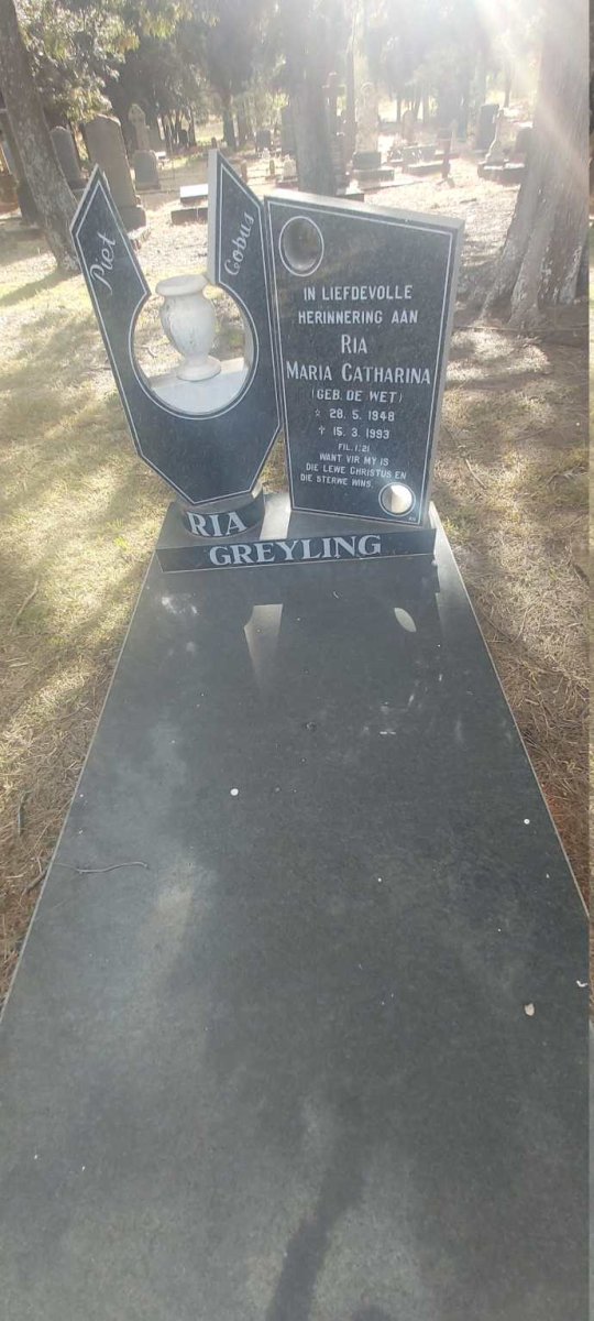 GREYLING Ria Maria Catharina nee DE WET 1948-1993