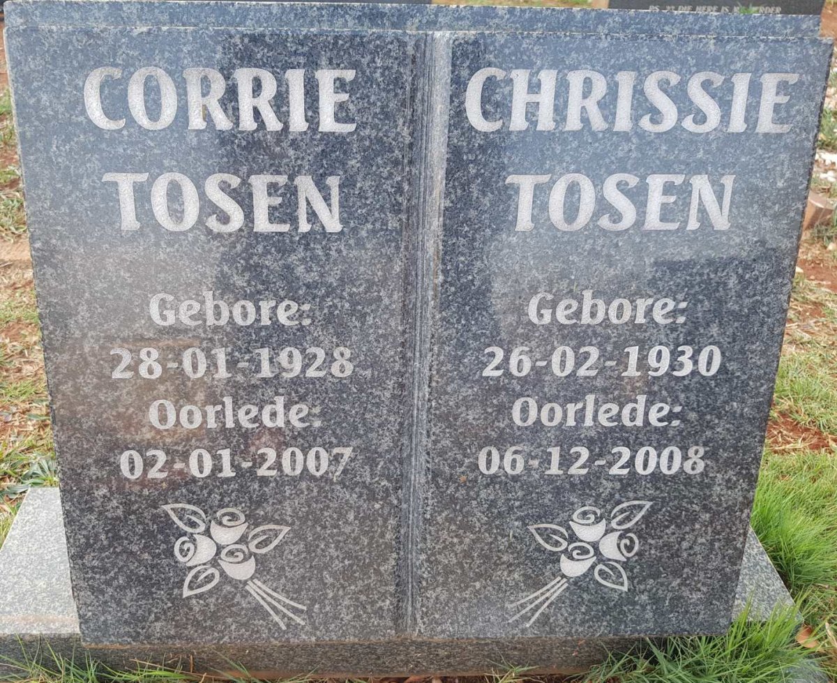 TOSEN Corrie 1928-2007 &amp; Chrissie 1930-2008