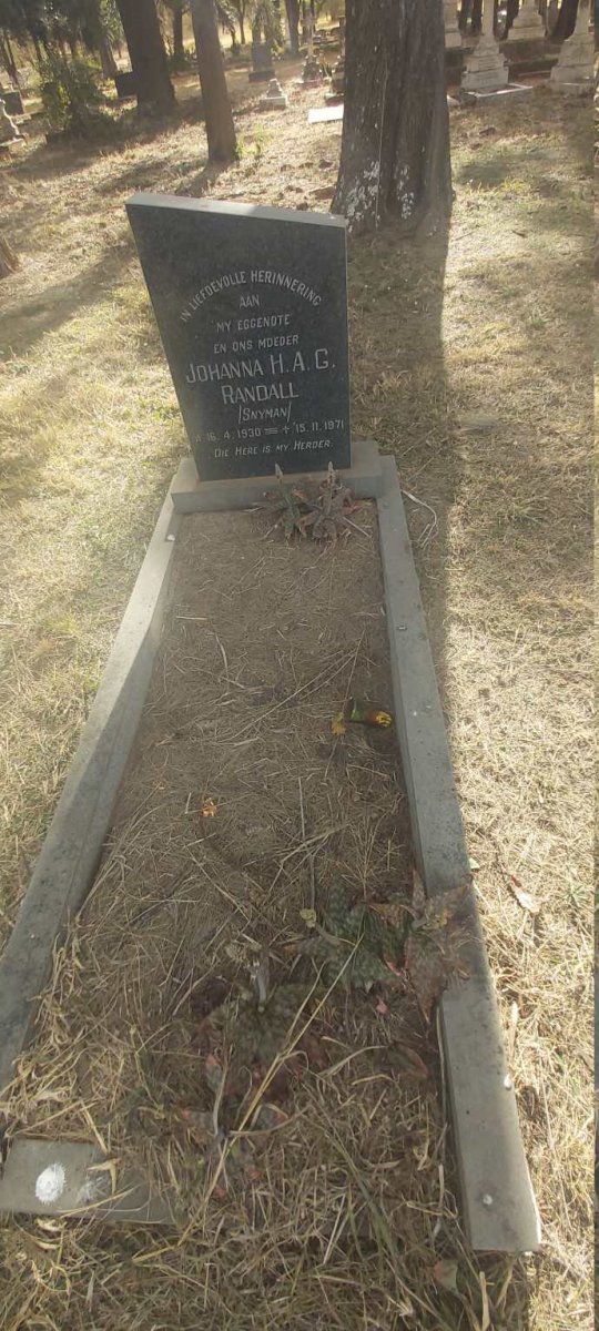 RANDALL Johanna H.A.G. nee SNYMAN 1930-1971