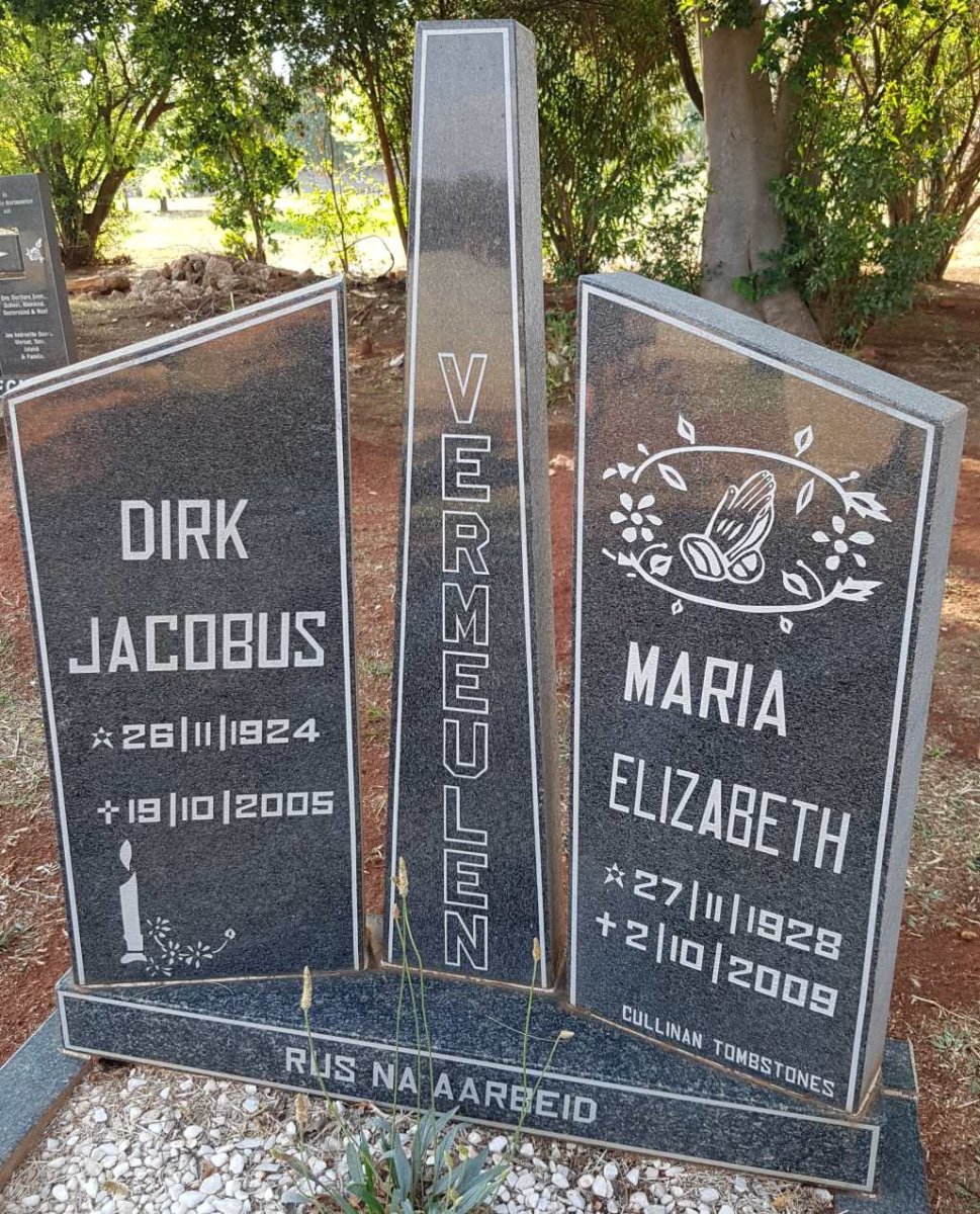 VERMEULEN Dirk Jacobus 1924-2005 &amp; Maria Elizabeth 1928-2009