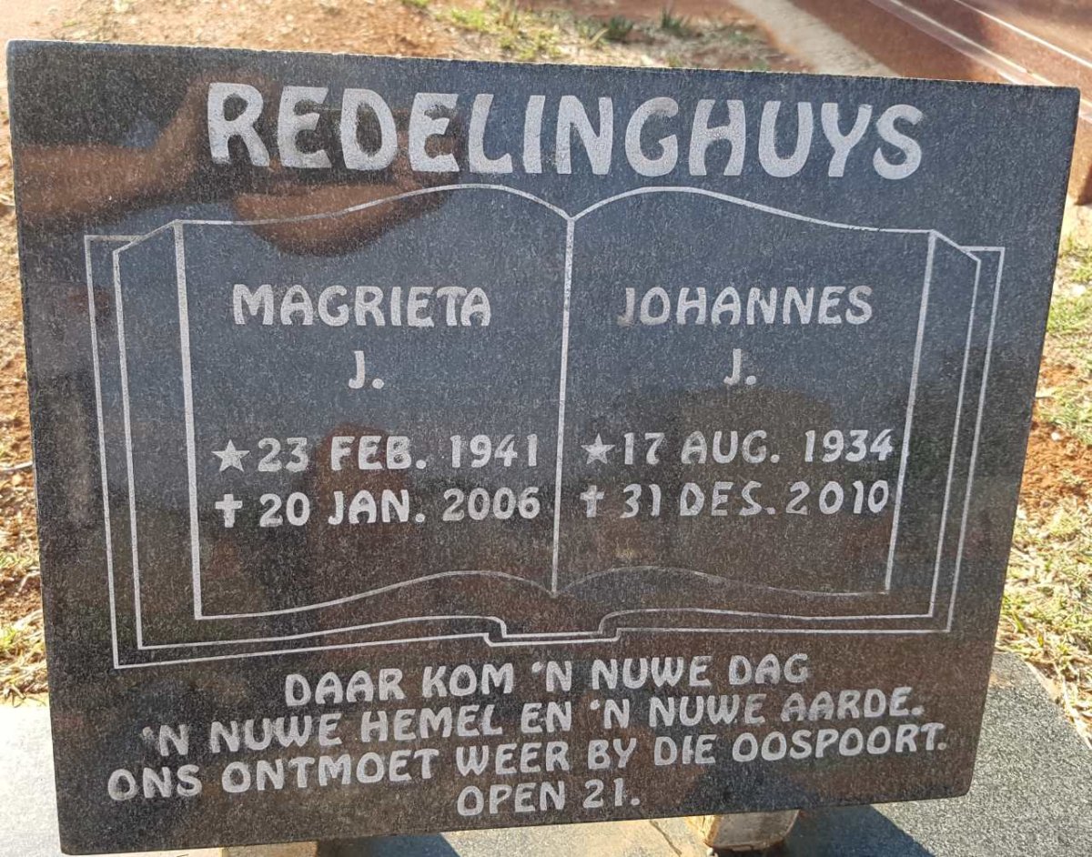 REDELINGHUYS Johannes J. 1934-2010 &amp; Magrieta J. 1941-2006