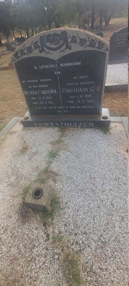 WESTHUIZEN Christiaan G.J., v.d. 1890-1988 &amp; Hester Carolina 1897-1961