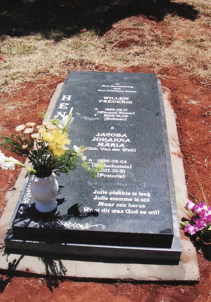 HENNING Willem Frederik 1922-2005 &amp; Jacoba Johanna Maria VAN DER WALT 1926-2007