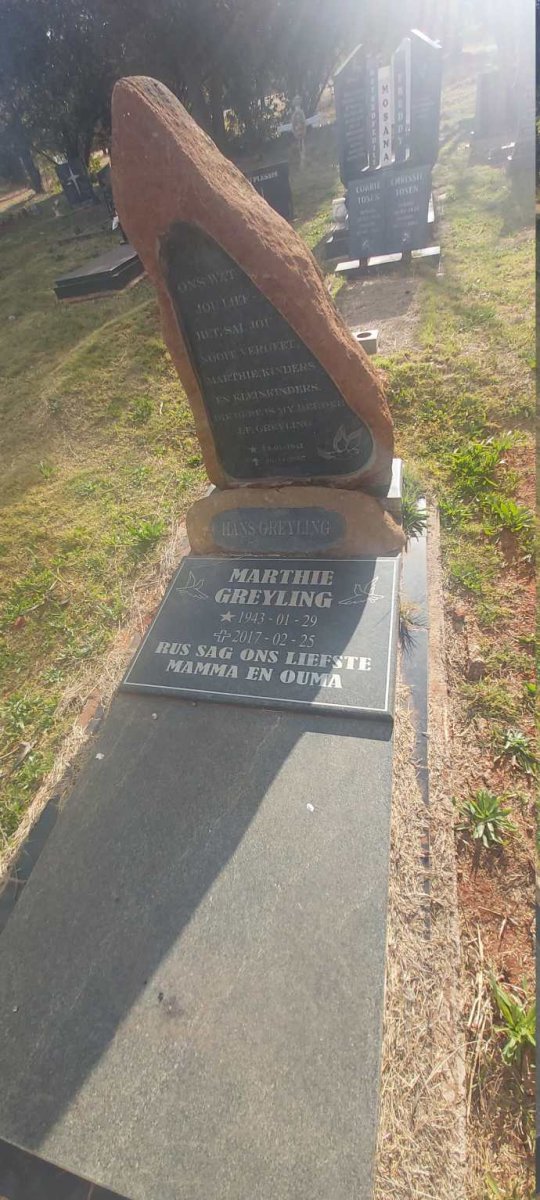 GREYLING J.F. 1941-2007 &amp; Marthie 1943-2017