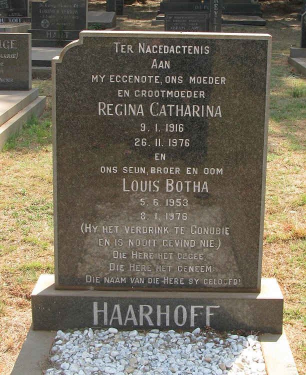 HAARHOFF Regina Catharina 1916-1976 :: BOTHA Louis 1953-1976