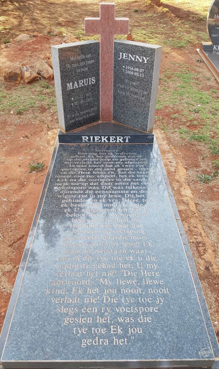 RIEKERT Maruis 1953-2005 &amp; Jenny 1956-2008