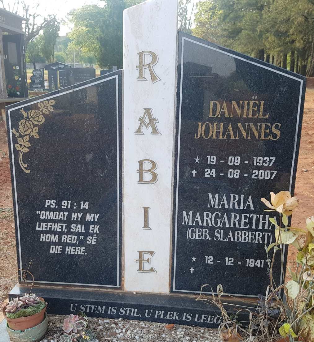 RABIE Daniel Johannes 1937-2007 &amp; Maria Margaretha SLABBERT 1941-