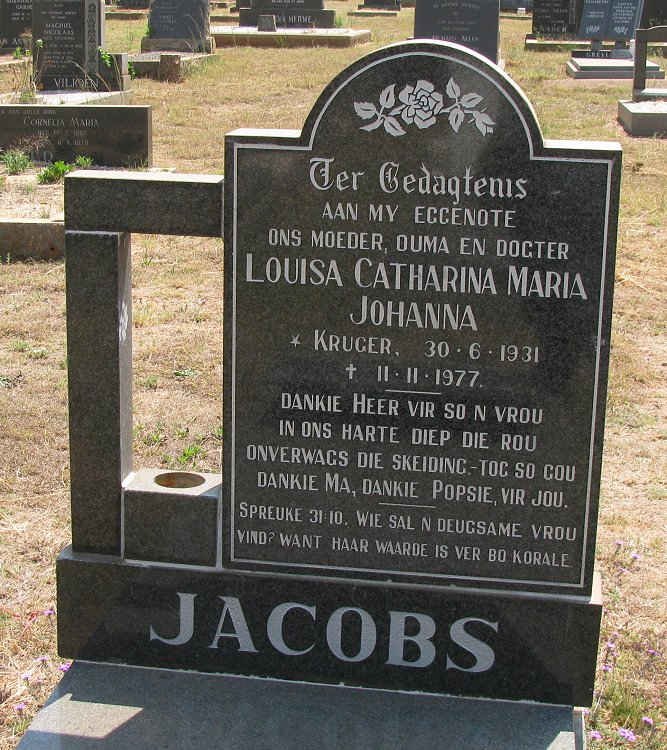 JACOBS Louisa Catharina Maria Johanna nee KRUGER 1931-1977