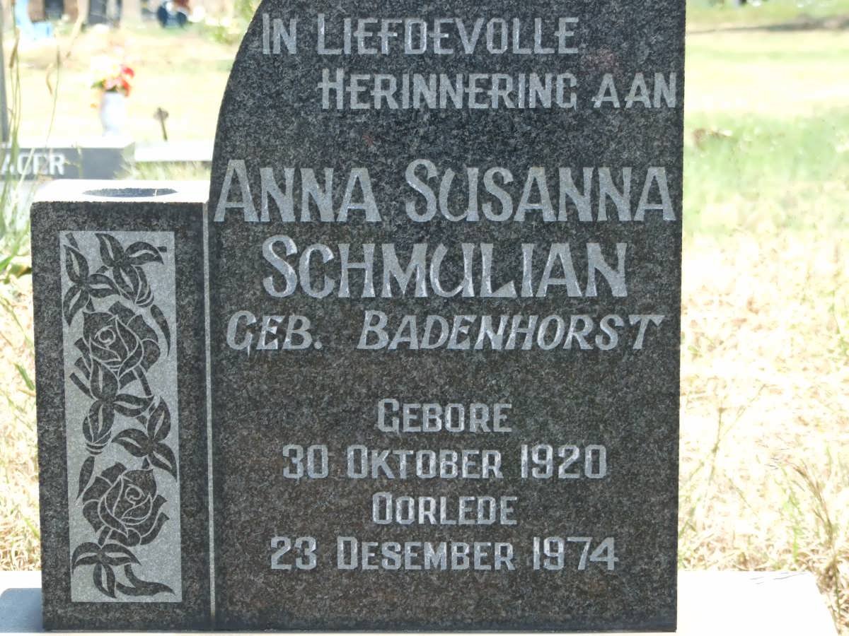 SCHMULIAN Anna Susanna nee BADENHORST 1920-1974