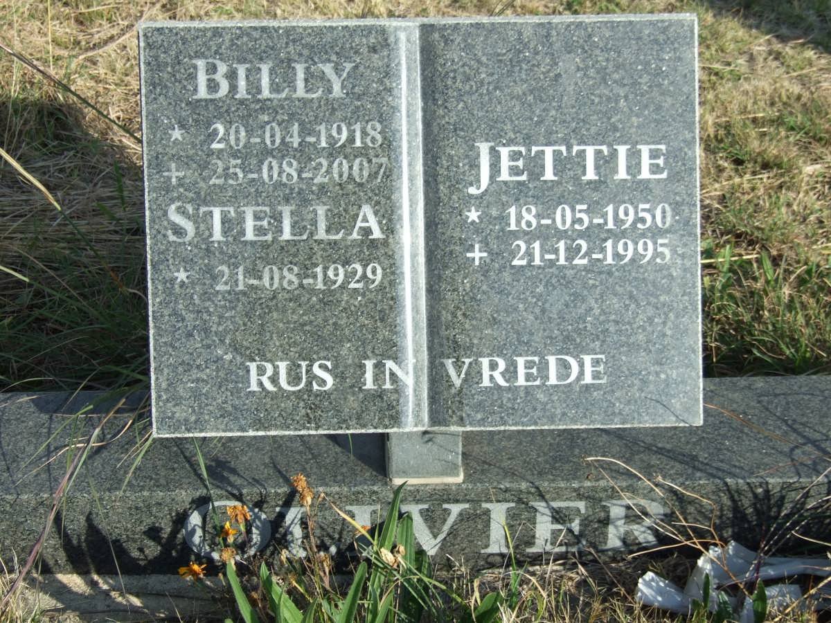 OLIVIER Billy 1918-2007 &amp; Stella 1929- :: OLIVIER Jettie 1950-1995