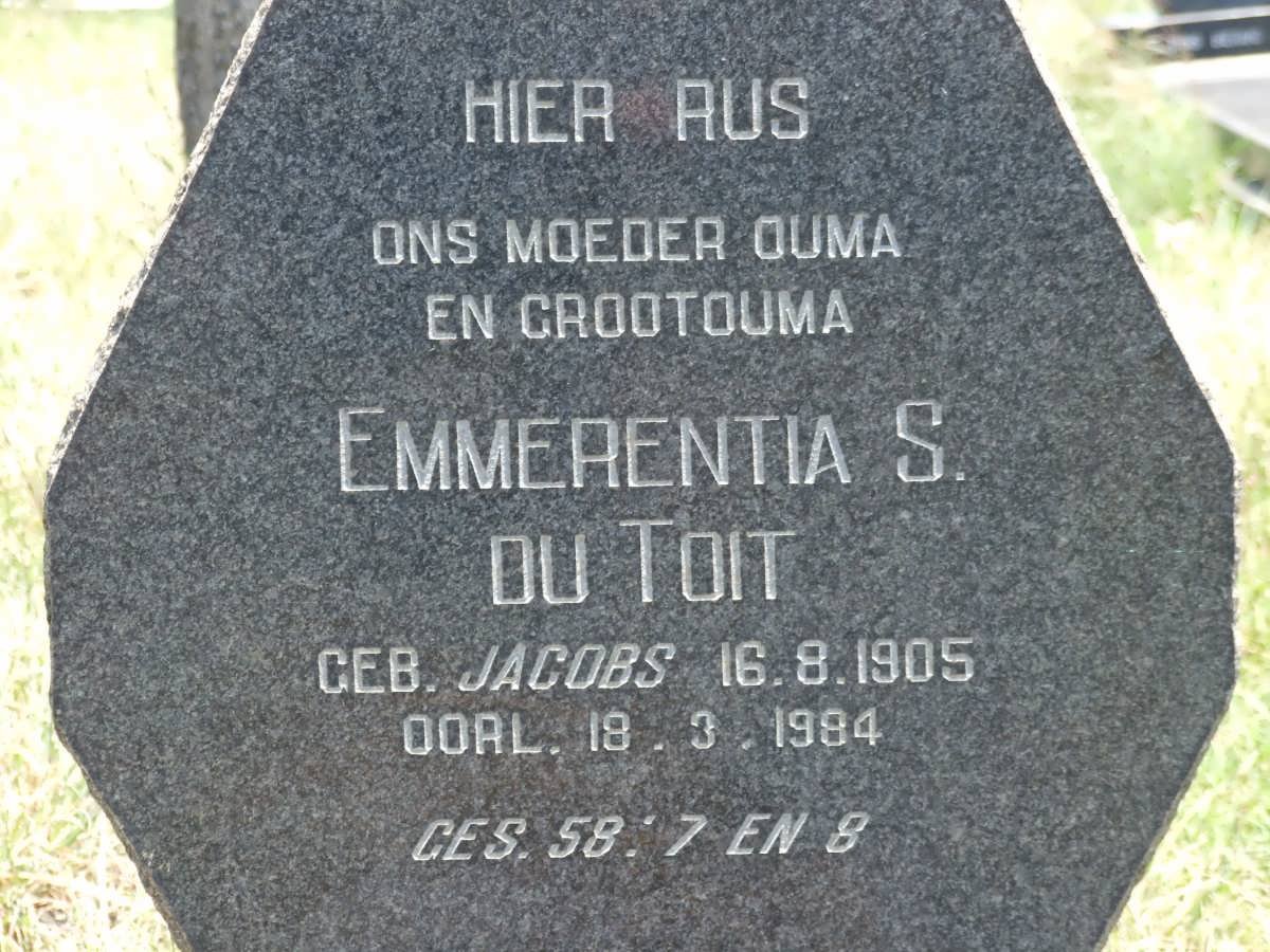 TOIT Emmerentia S., du nee JACOBS 1905-1984