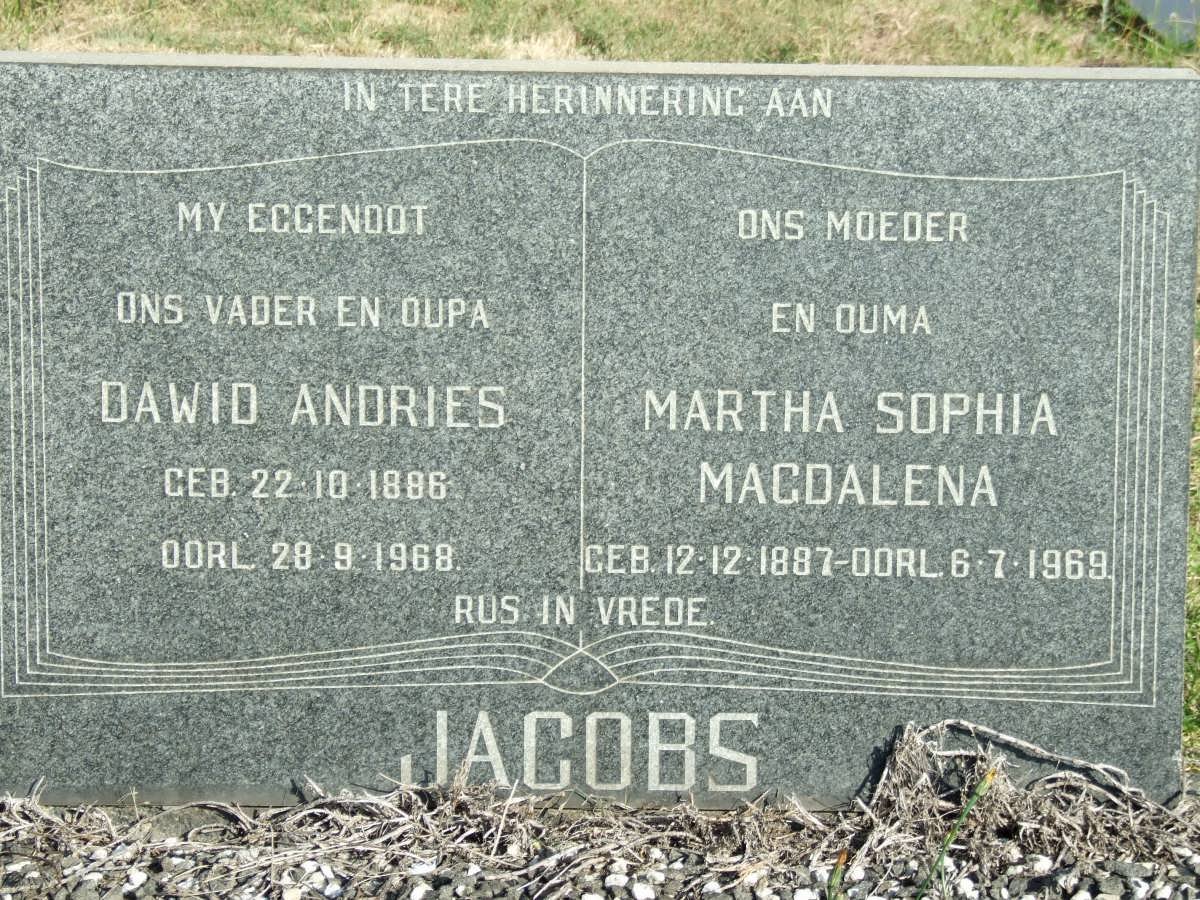 JACOBS Dawid Andries 1886-1968 &amp; Martha Sophia Magdalena 1887-1969