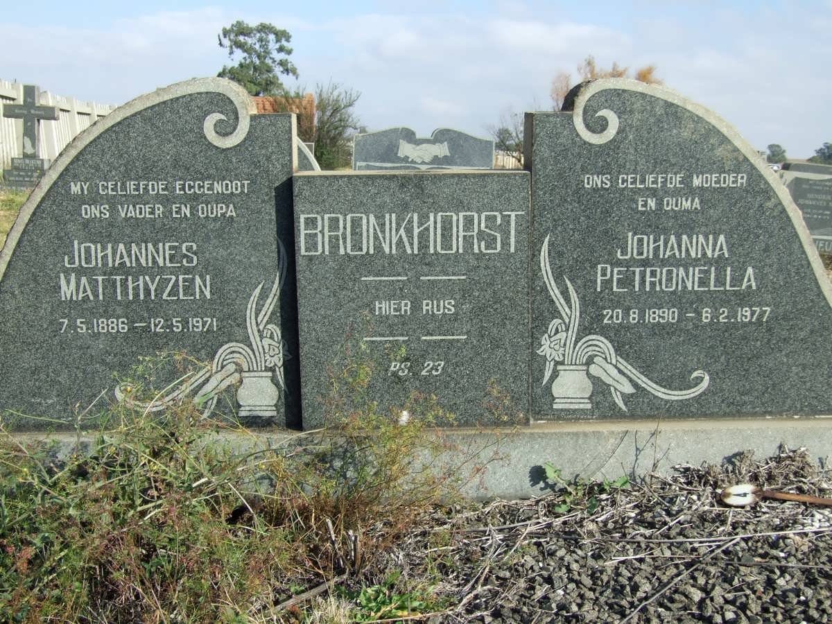 BRONKHORST Johannes Matthyzen 1886-1971 &amp; Johanna Petronella 1890-1977