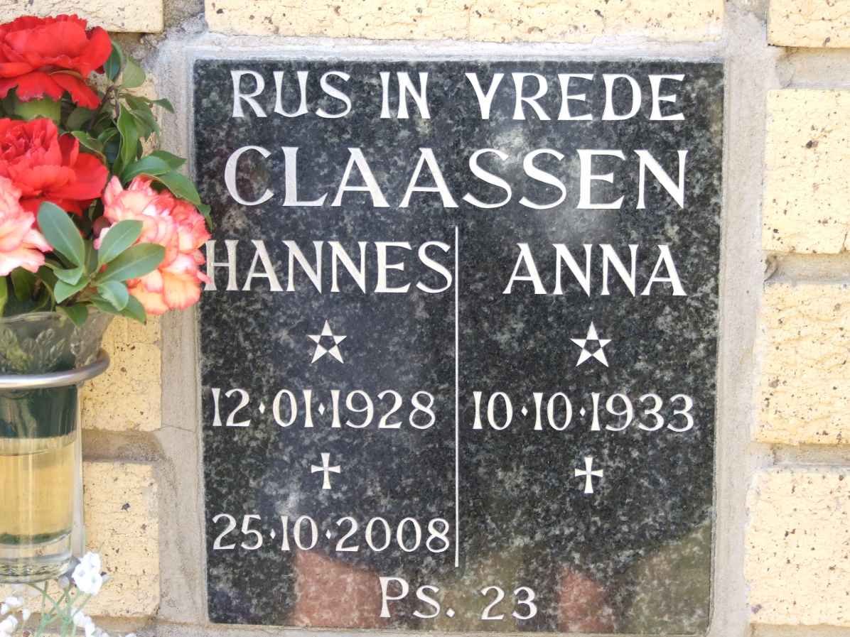 CLAASSEN Hannes 1928-2008 &amp; Anna 1933-