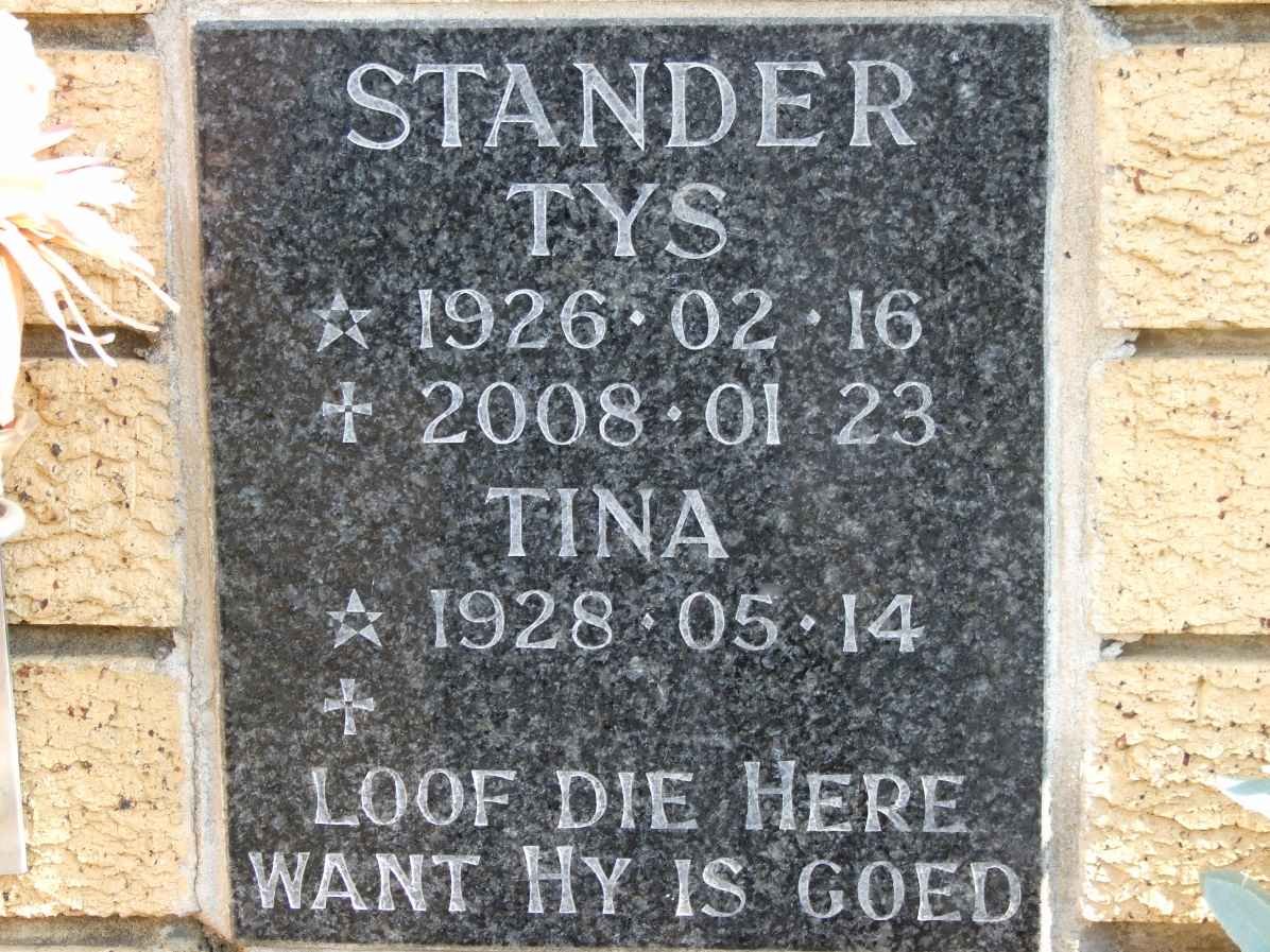 STANDER Tys 1926-2008 &amp; Tina 1928 -