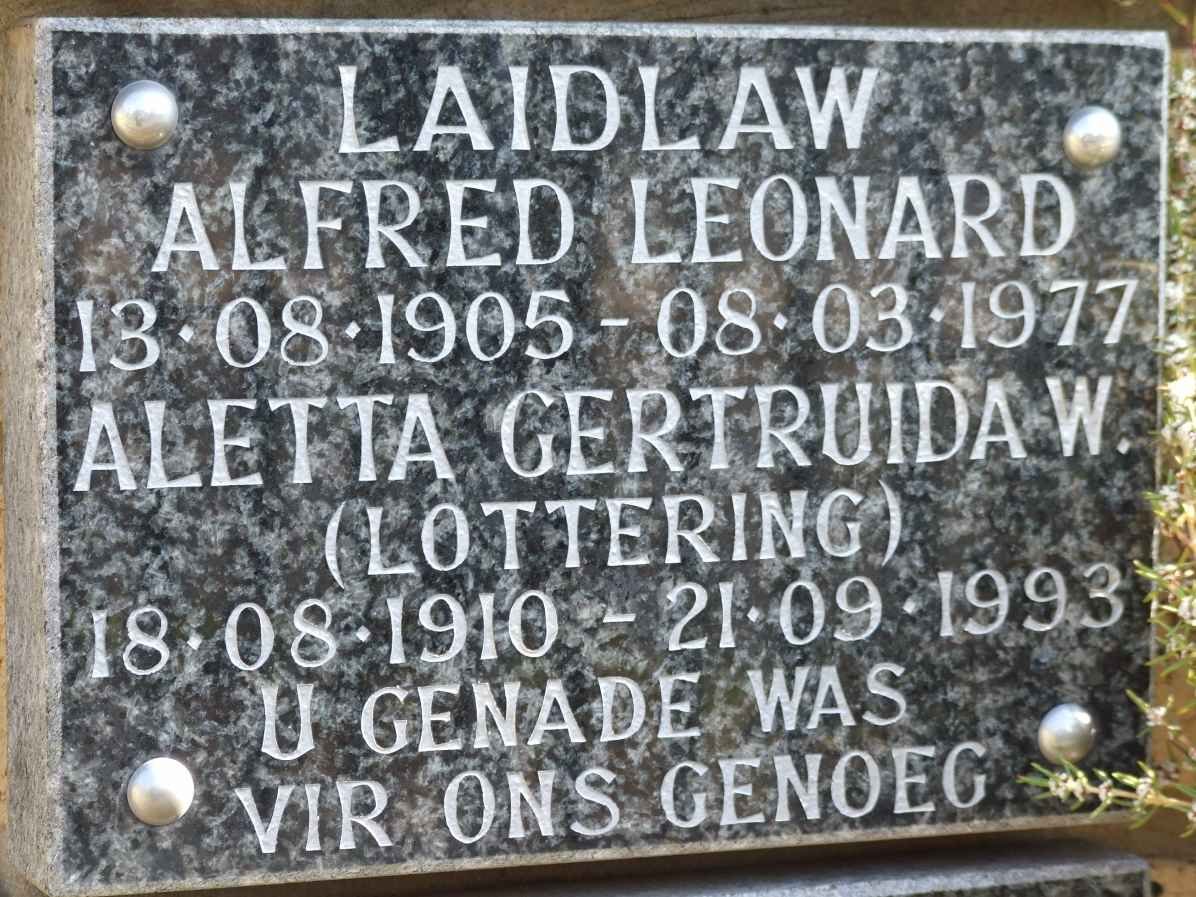 LAIDLAW Alfred Leonard 1905-1977 &amp; Aletta Gertruida LOTTERING 1910-1993