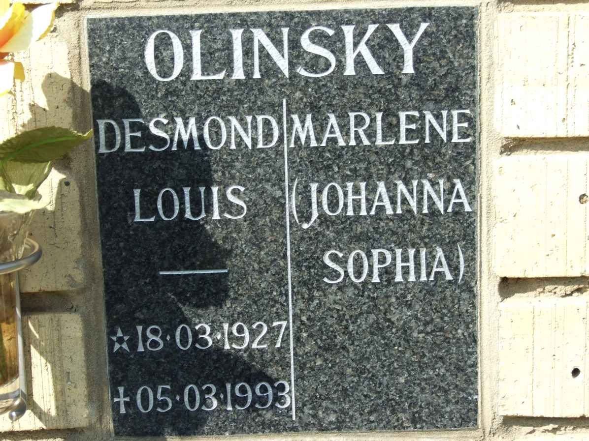 OLINSKY Desmond Louis 1927-1993 &amp; Johanna Sophia