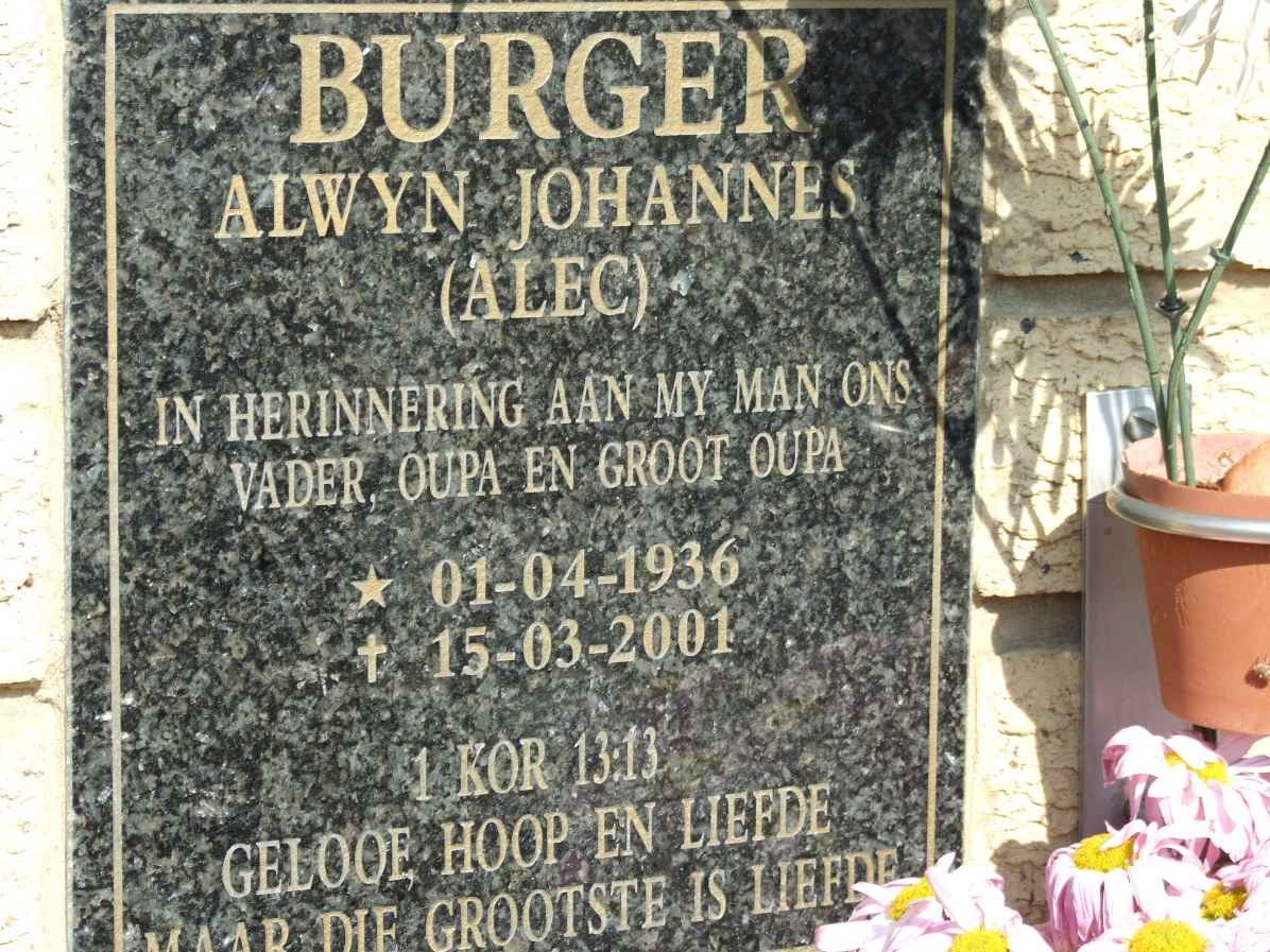 BURGER Alwyn Johannes 1936-2001