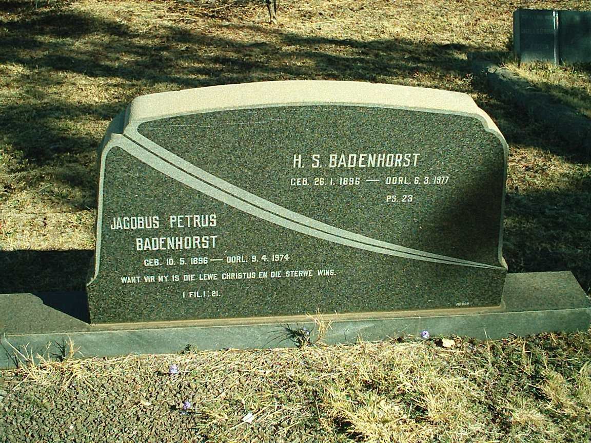 BADENHORST Jacobus Petrus 1896-1974 &amp; H.S. 1896-1977