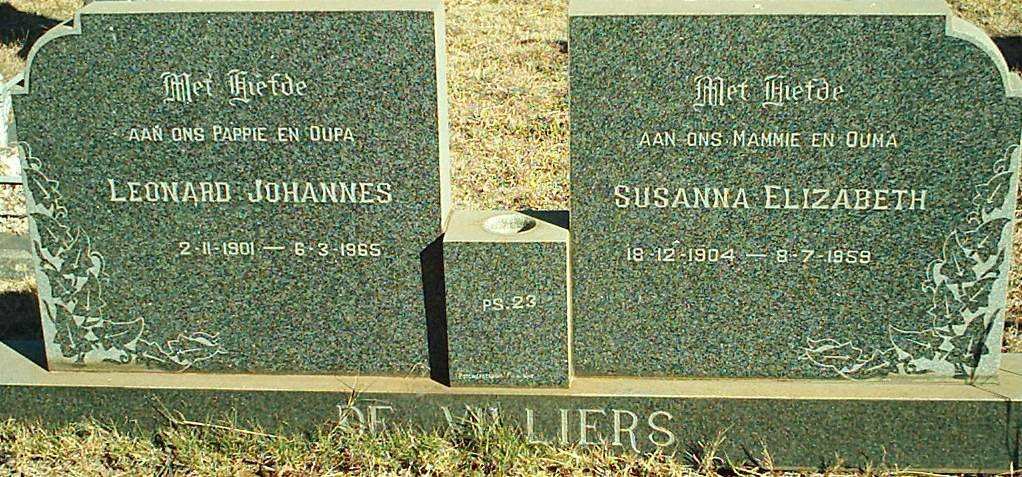 VILLIERS Leonard Johannes, de 1901-1965 &amp; Susanna Elizabeth 1904-1959