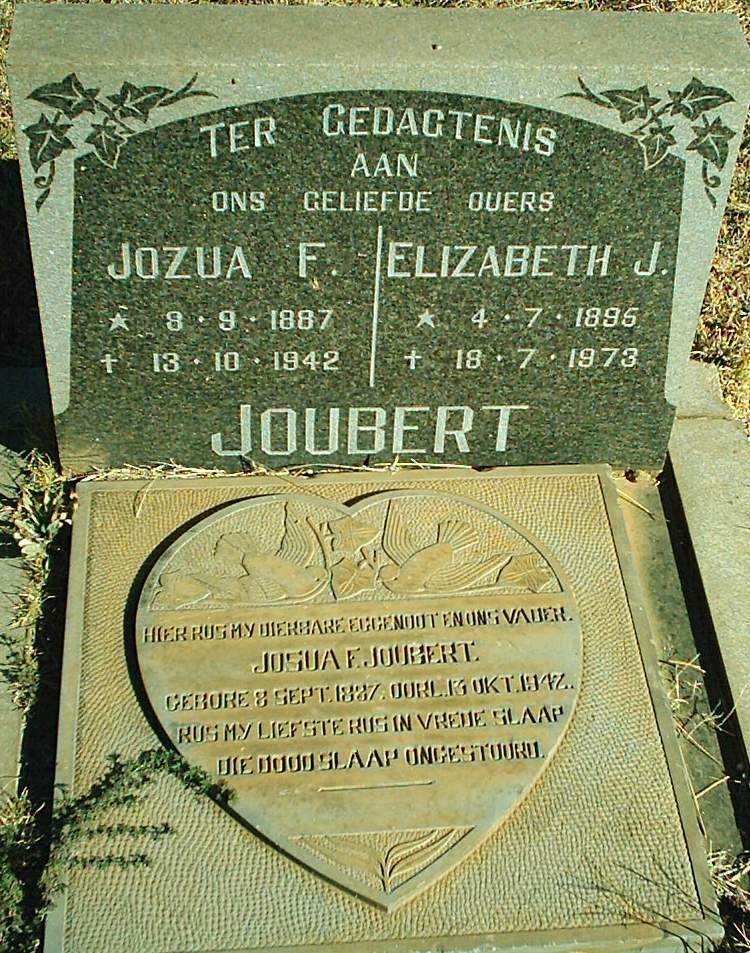 JOUBERT Jozua F. 1887-1942 &amp; Elizabeth J. 1895-1973