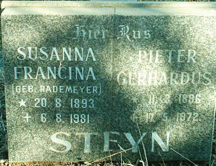 STEYN Pieter Gerhardus 1896-1972 &amp; Susanna Francina RADEMEYER 1893-1981
