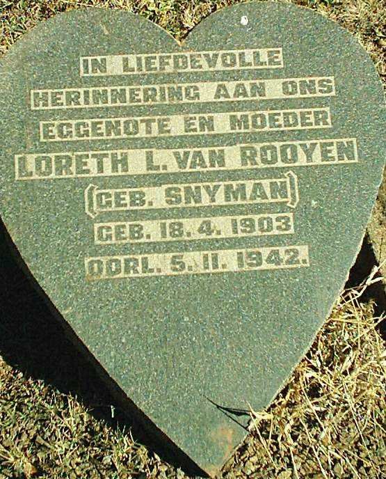 ROOYEN Loreth L., van nee SNYMAN 1903-1942