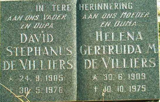 VILLIERS David Stephanus, de 1905-1976 &amp; Helena Gertruida M. 1909-1975