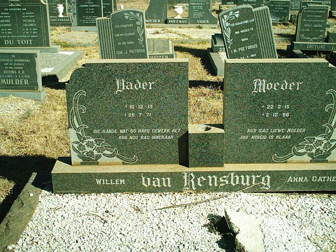 RENSBURG Willem, van 1913-1971 &amp; Anna Catherina 1915-1996
