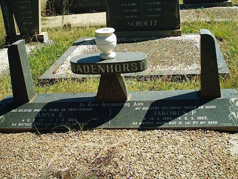 BADENHORST Jakobus P.  1904-1969 &amp; Anna E. 1907-1984
