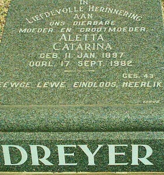 DREYER  Aletta Catarina 1897-1982