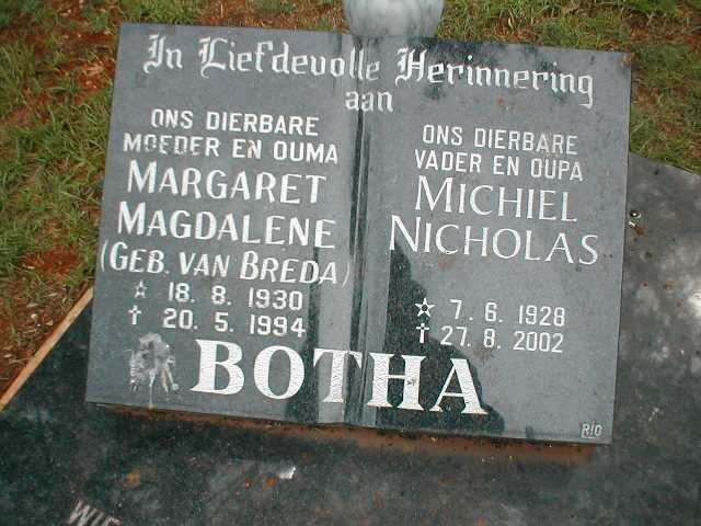 BOTHA Michiel Nicholas 1928-2002 &amp; Margaret Magdalene VAN BREDA 1930-1994