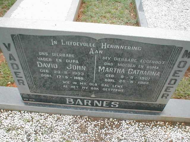 BARNES David John 1903-1995 &amp; Martha Catharina 1907-1988