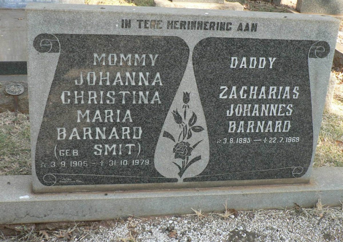 BARNARD Zacharias Johannes 1895-1969 &amp; Johanna Christina Maria SMIT 1905-1979