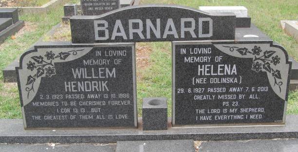BARNARD Willem Hendrik 1923-1986 &amp; Helena DOLINSKA 1927-2013