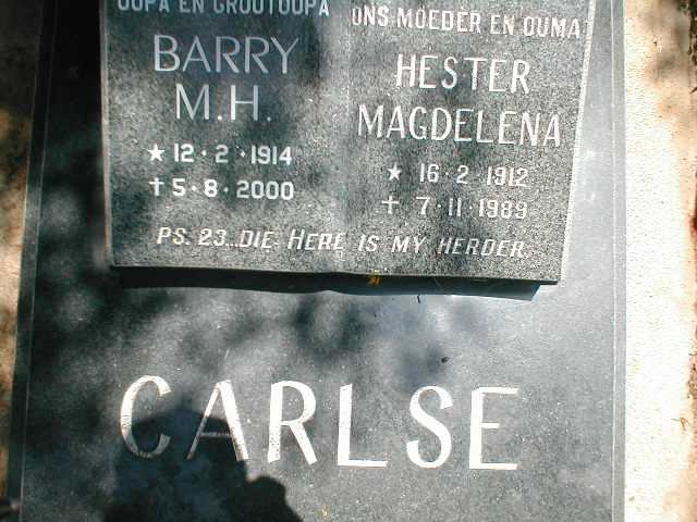 CARLSE Barry M.H. 1914-2000 &amp; Hester Magdelena 1912-1989
