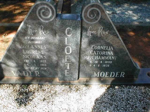 CLOETE Johannes Lourens Nicolaas 1898-1968 &amp; Cornelia Catorina HAMMAN 1899-1978
