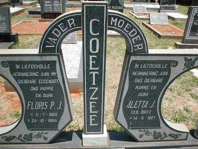 COETZEE Floris P.J. 1922-1984 &amp; Aletta J. BRITZ 1927-
