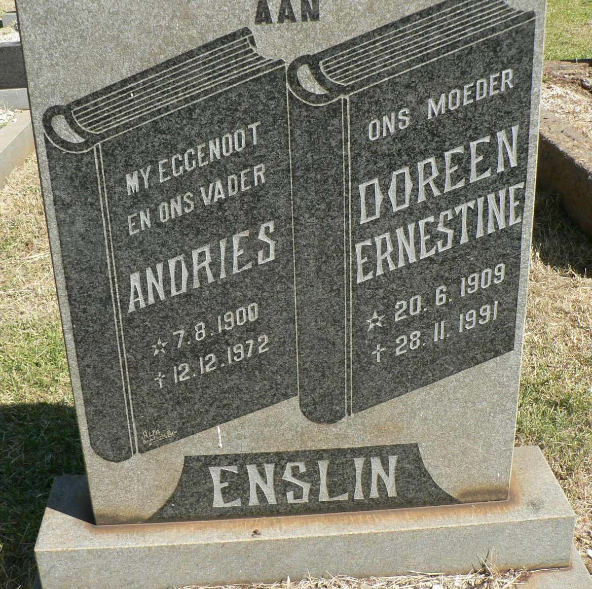ENSLIN Andries 1900-1972 &amp; Doreen Ernestine 1909-1991