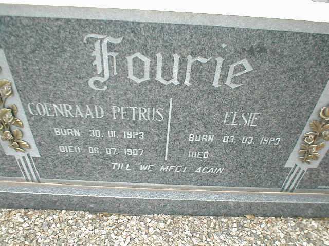 FOURIE Coenraad Petrus 1923-1987 &amp; Elsie 1929-