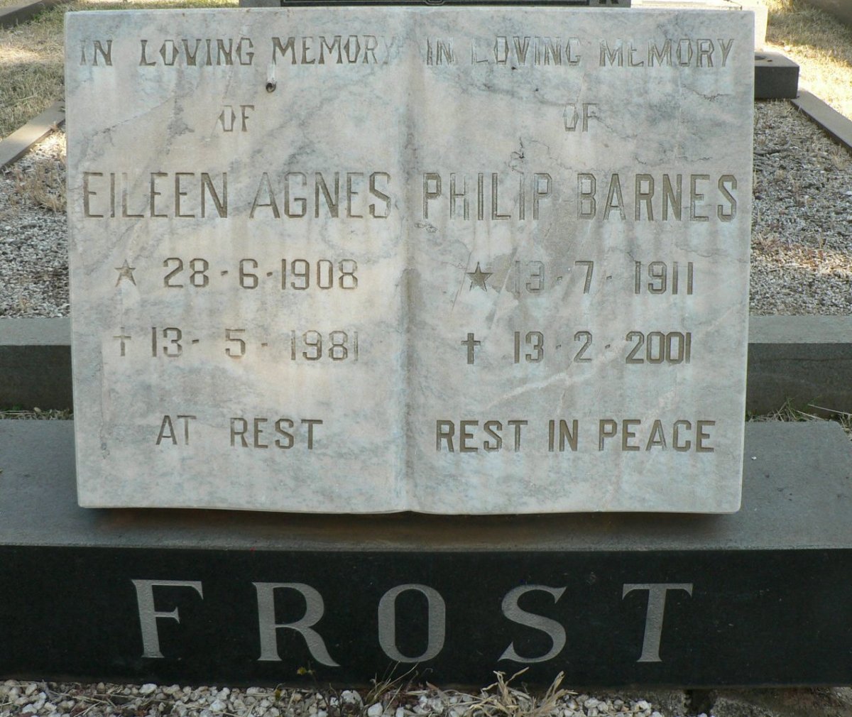 FROST Philip Barnes 1911-2001 &amp; Eileen Agnes 1908-1981