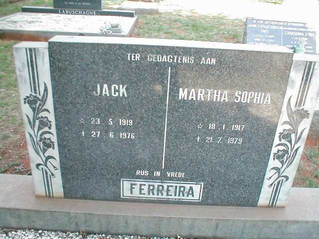 FERREIRA Jack 1919-1976 &amp; Martha Sophia 1917-1979