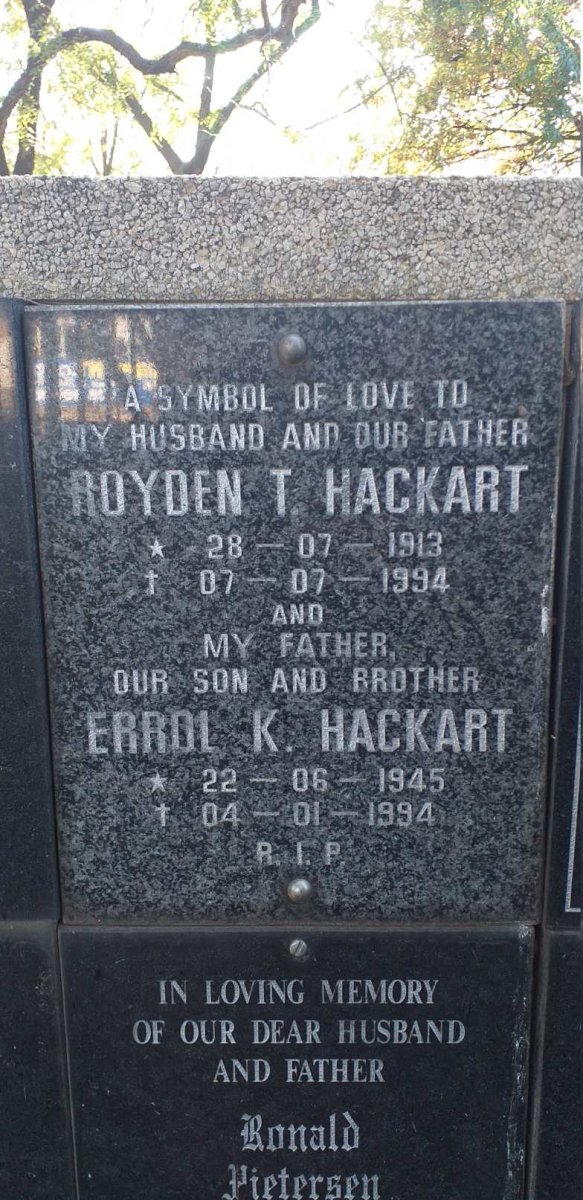 HACKART Royden T.  1913-1994 :: HACKART Errol K. 1945-1994