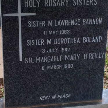 BANNON Lawrence -1963 :: BOLAND Dorothea -1982 :: O'REILLY Margaret Mary -1988