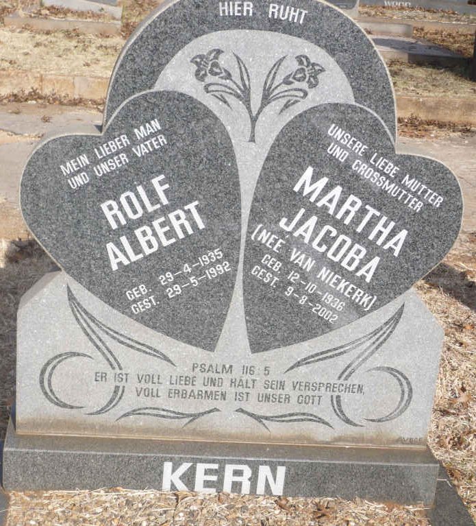 KERN Rolf Albert 1935-1992 &amp; Martha Jacoba VAN NIEKERK 1936-2002