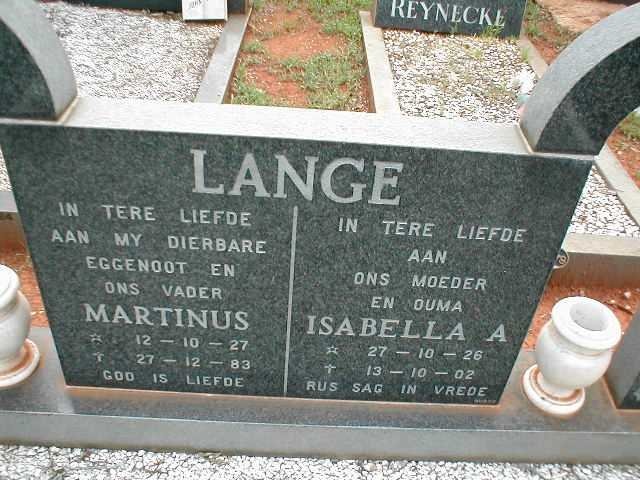 LANGE Martinus 1927-1983 &amp; Isabella A. 1926-2002