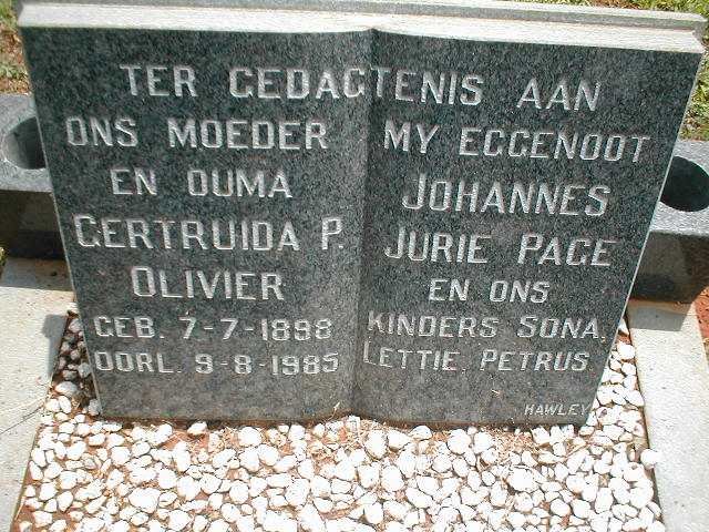 OLIVIER Gertruida P. 1898-1985 :: PAGE Johannes Jurie :: PAGE Sona :: PAGE Lettie :: PAGE Petrus