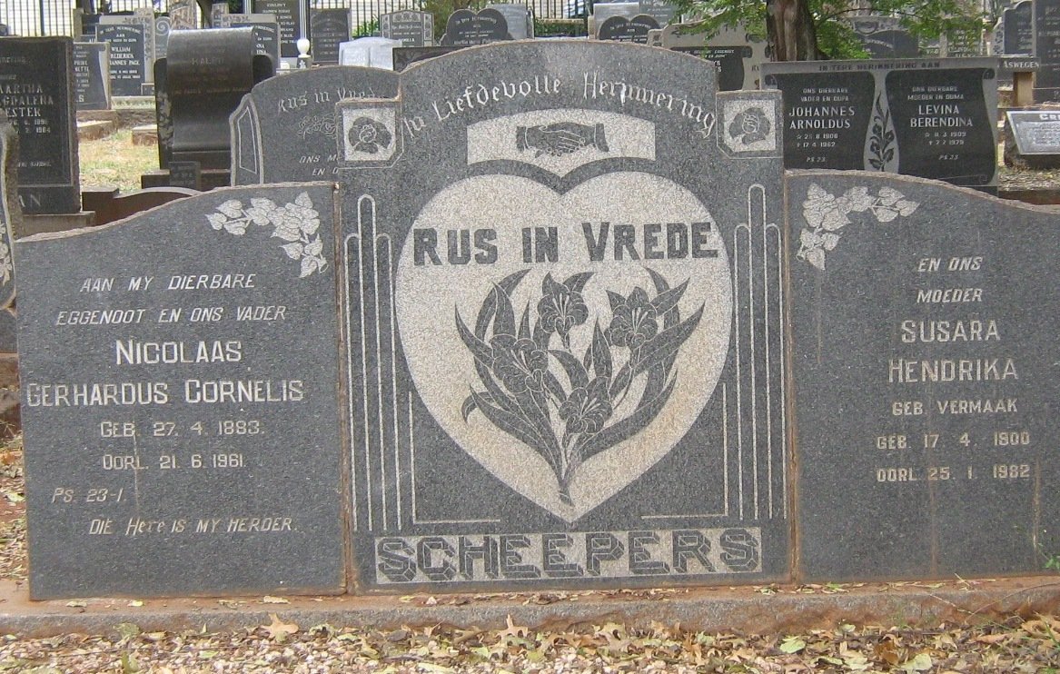 SCHEEPERS Nicolaas Gerhardus Cornelis 1883-1961 &amp; Susara Hendrika VERMAAK 1900-1982