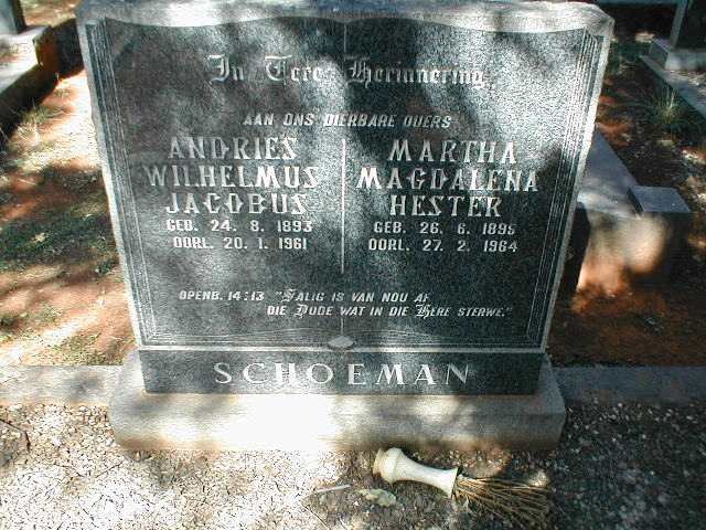 SCHOEMAN Andries Wilhelmus Jacobus 1893-1961 &amp; Martha Magdalena Hester 1895-1964